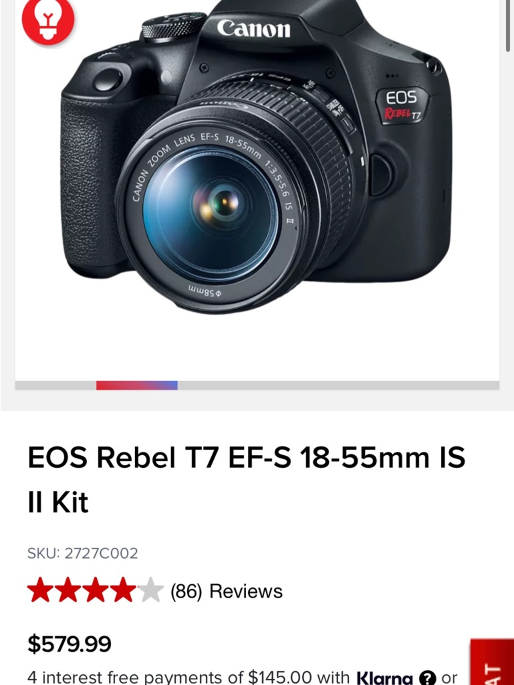 Canon EOS Rebel T7 DSLR Camera Kit - Black & White Box - Picture 11 of 11